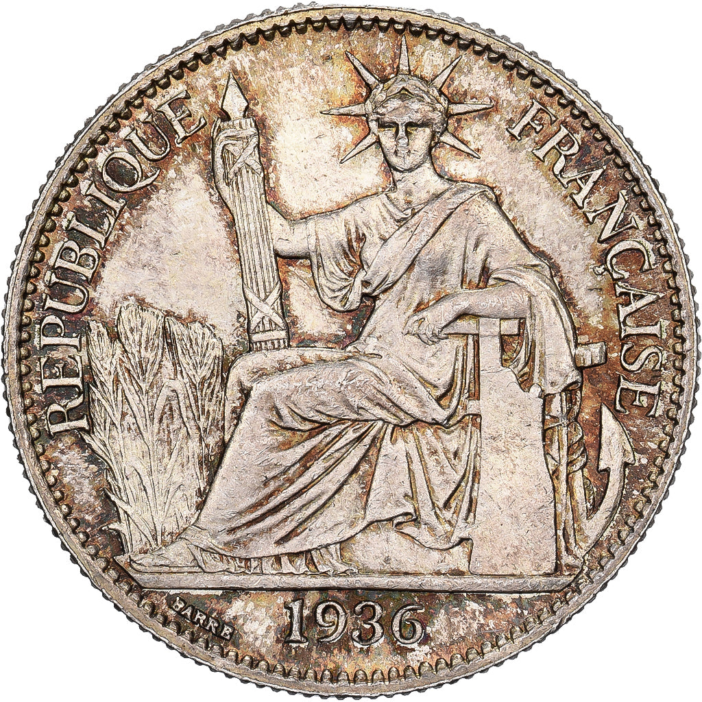 French Indochina, 50 Cents, 1936, Paris, Silver, MS(60-62), Lecompte:261