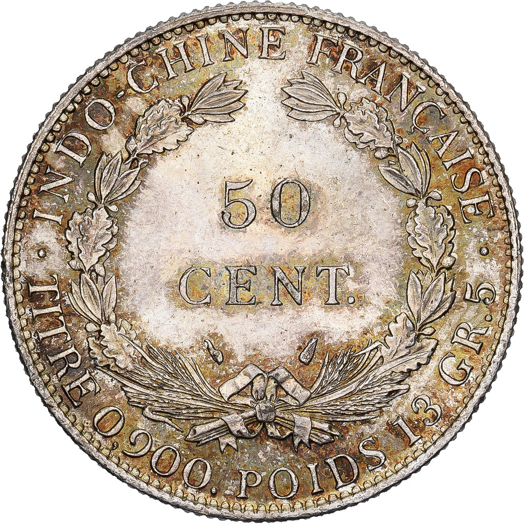 French Indochina, 50 Cents, 1936, Paris, Silver, MS(60-62), Lecompte:261