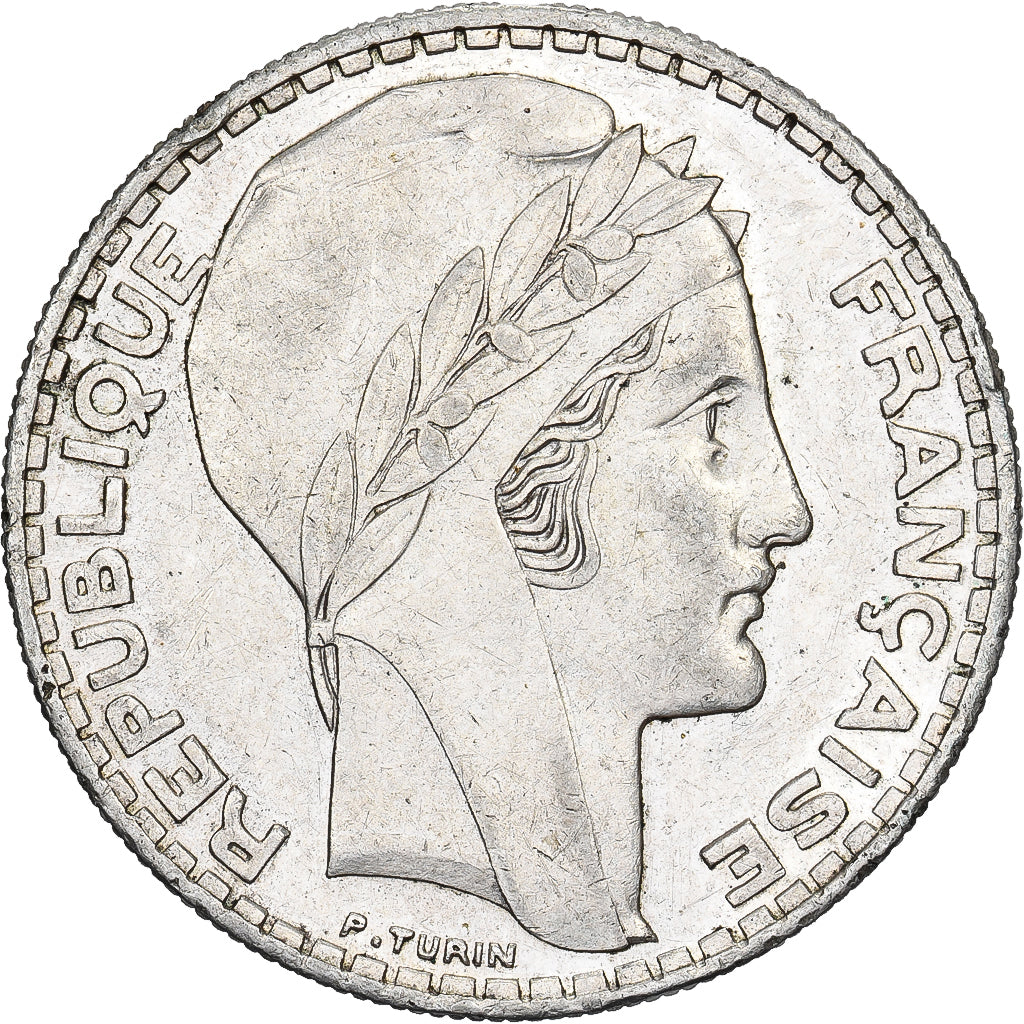 France, 20 Francs, Turin, 1934, Paris, Silver, AU(55-58), Gadoury:852, KM:879