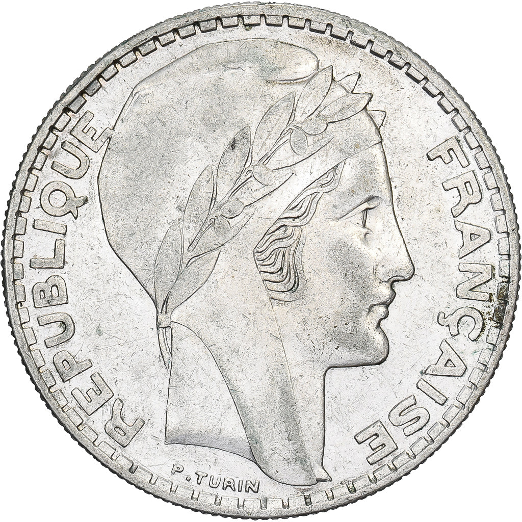 France, 20 Francs, Turin, 1937, Paris, Silver, AU(50-53), Gadoury:852, KM:879