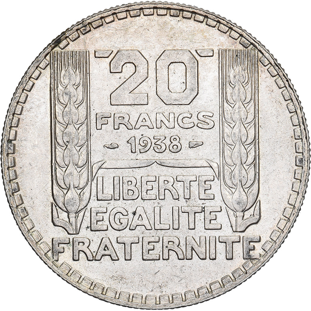 França, 20 Francs, Turin, 1938, Paris, Prata, AU(50-53), Gadoury:852, KM:879