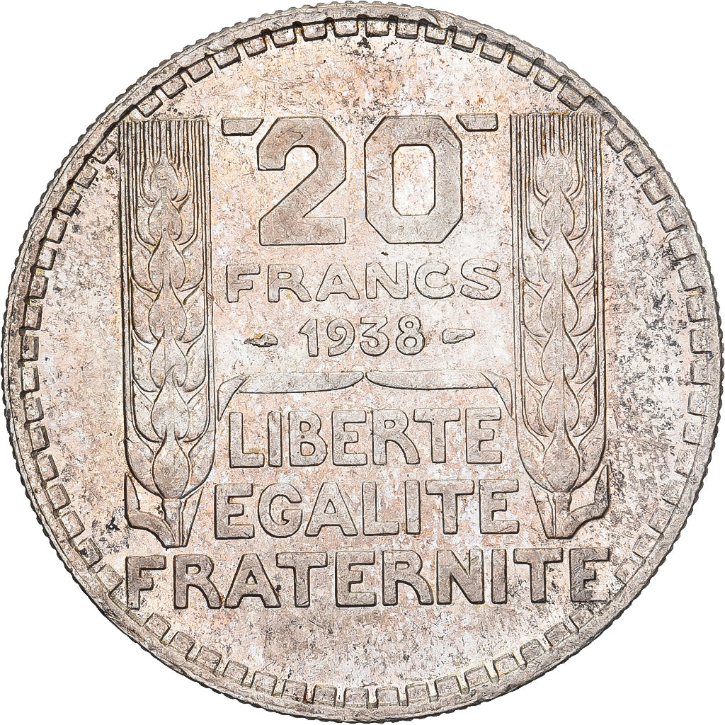 França, 20 Francs, Turin, 1938, Paris, Prata, AU(55-58), Gadoury:852, KM:879