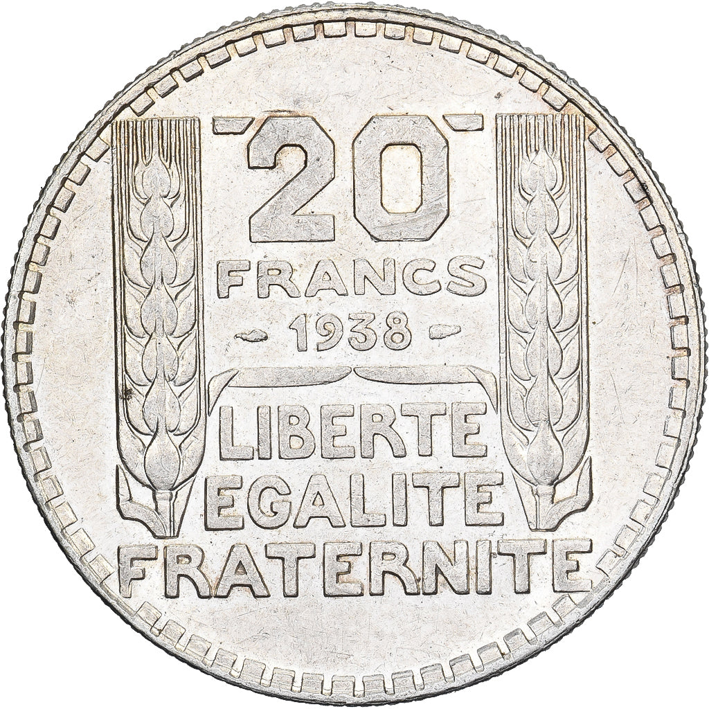 França, 20 Francs, Turin, 1938, Paris, Prata, AU(55-58), Gadoury:852, KM:879