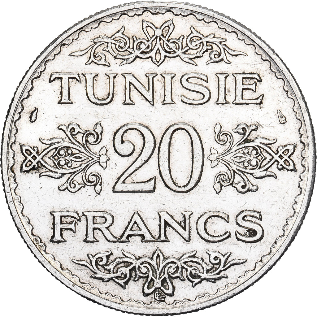 Tunisia, Ahmad Pasha Bey, 20 Francs, 1935/AH1353, Paris, Argento, BB, KM:263