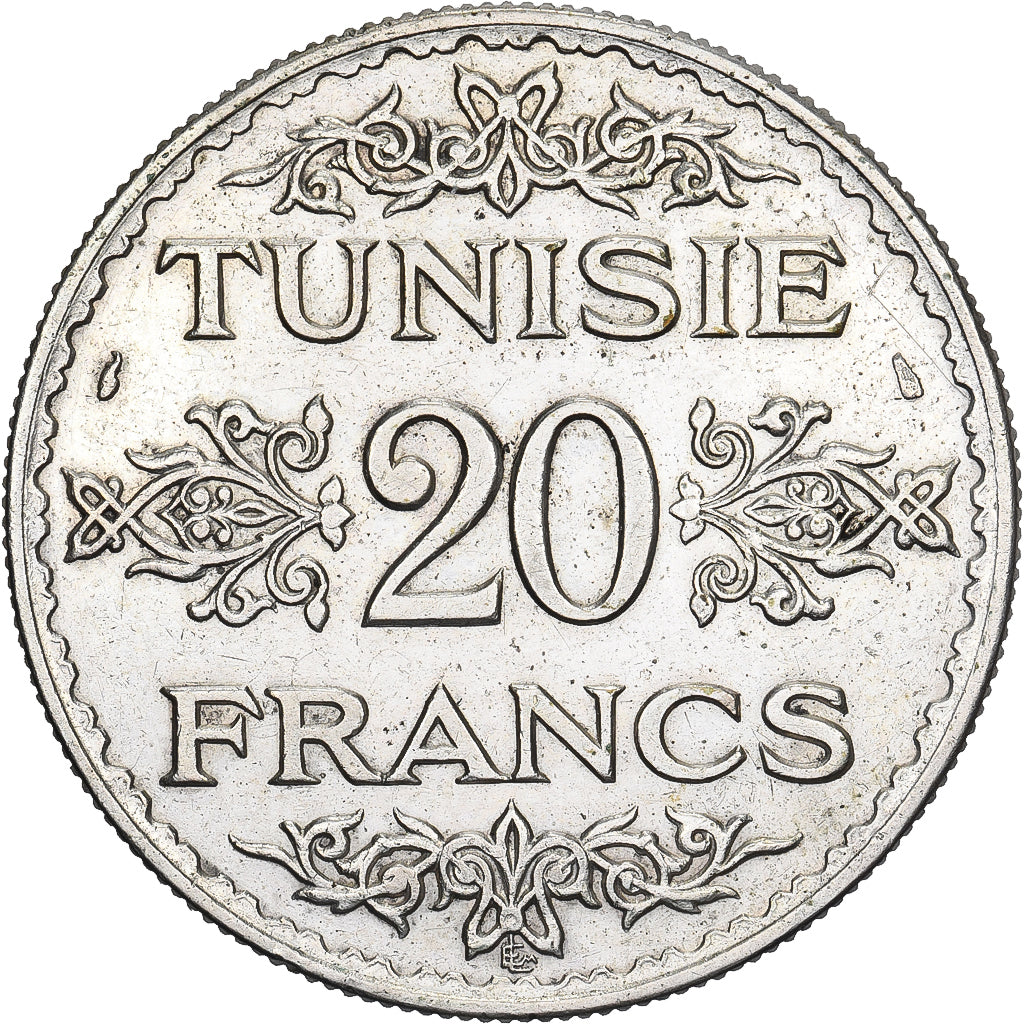 Tunesien, Ahmad Pasha Bey, 20 Francs, 1935/AH1353, Paris, Silber, SS+, KM:263