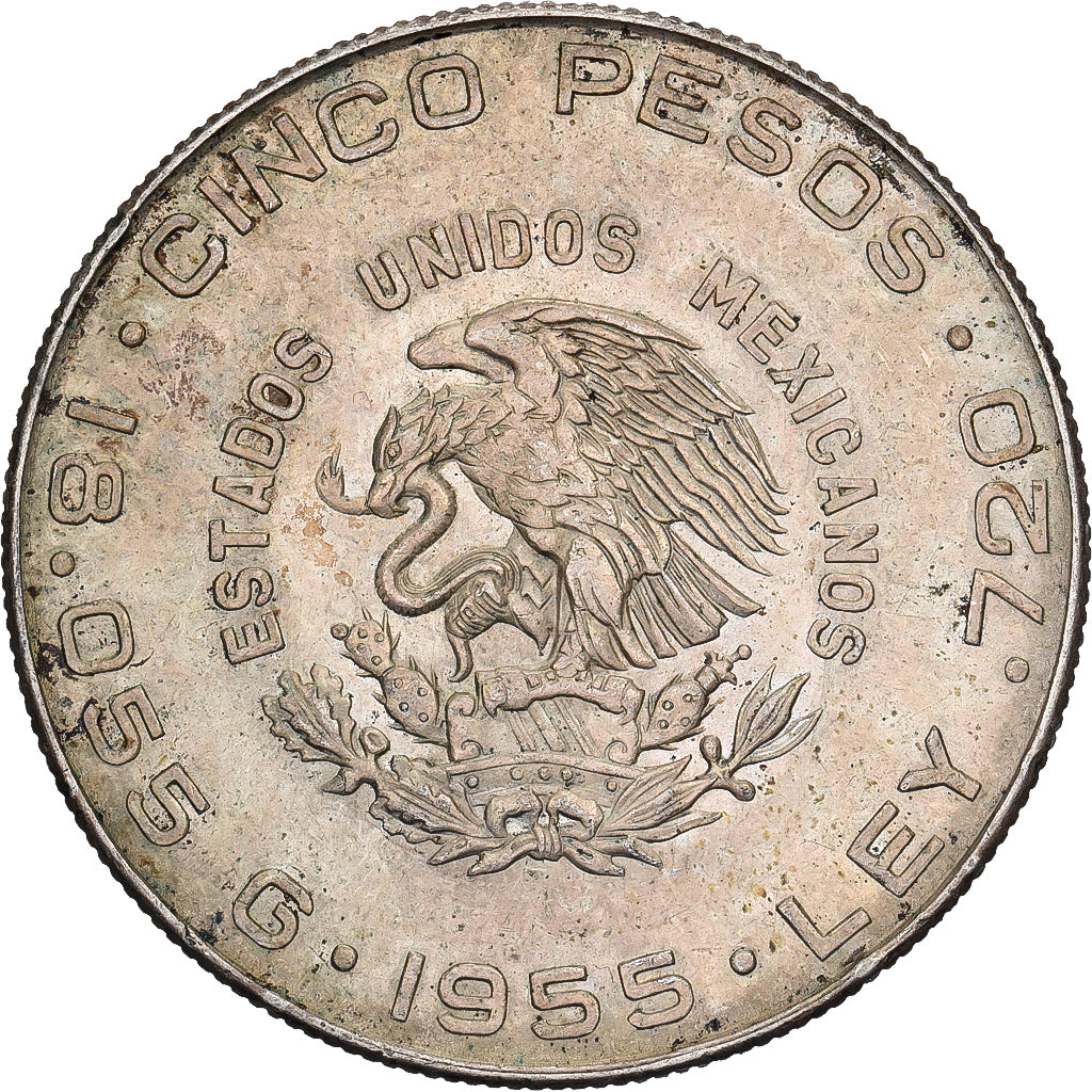 Mexique, 5 Pesos, 1955, Mexico City, Argent, TTB, KM:469
