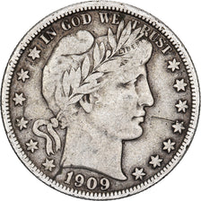 Stati Uniti, Half Dollar, Barber, 1909, Philadelphia, Argento, MB+, KM:116