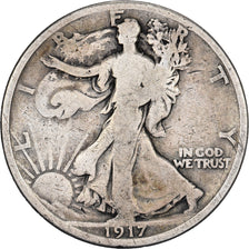 Stati Uniti, Half Dollar, Walking Liberty, 1917, U.S. Mint, Argento, B+