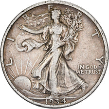 États-Unis, Half Dollar, Walking Liberty, 1934, Philadelphie, Argent, TB+
