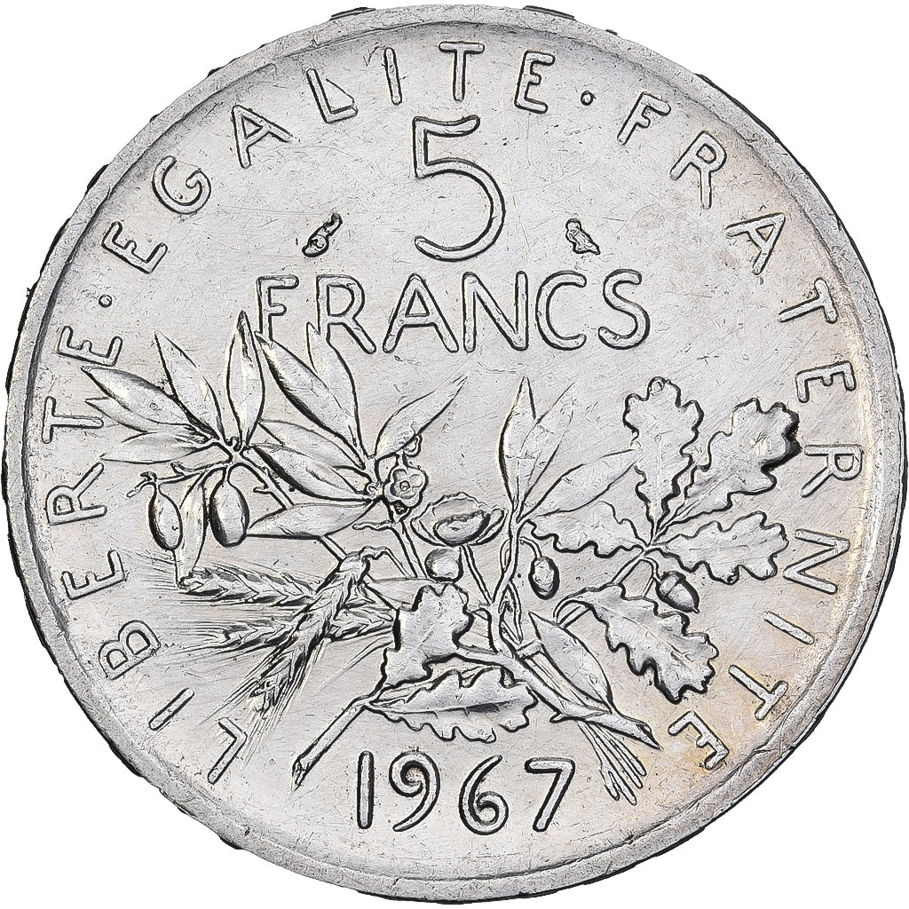 Frankreich, 5 Francs, Semeuse, 1967, Paris, Silber, SS, Gadoury:770, KM:926