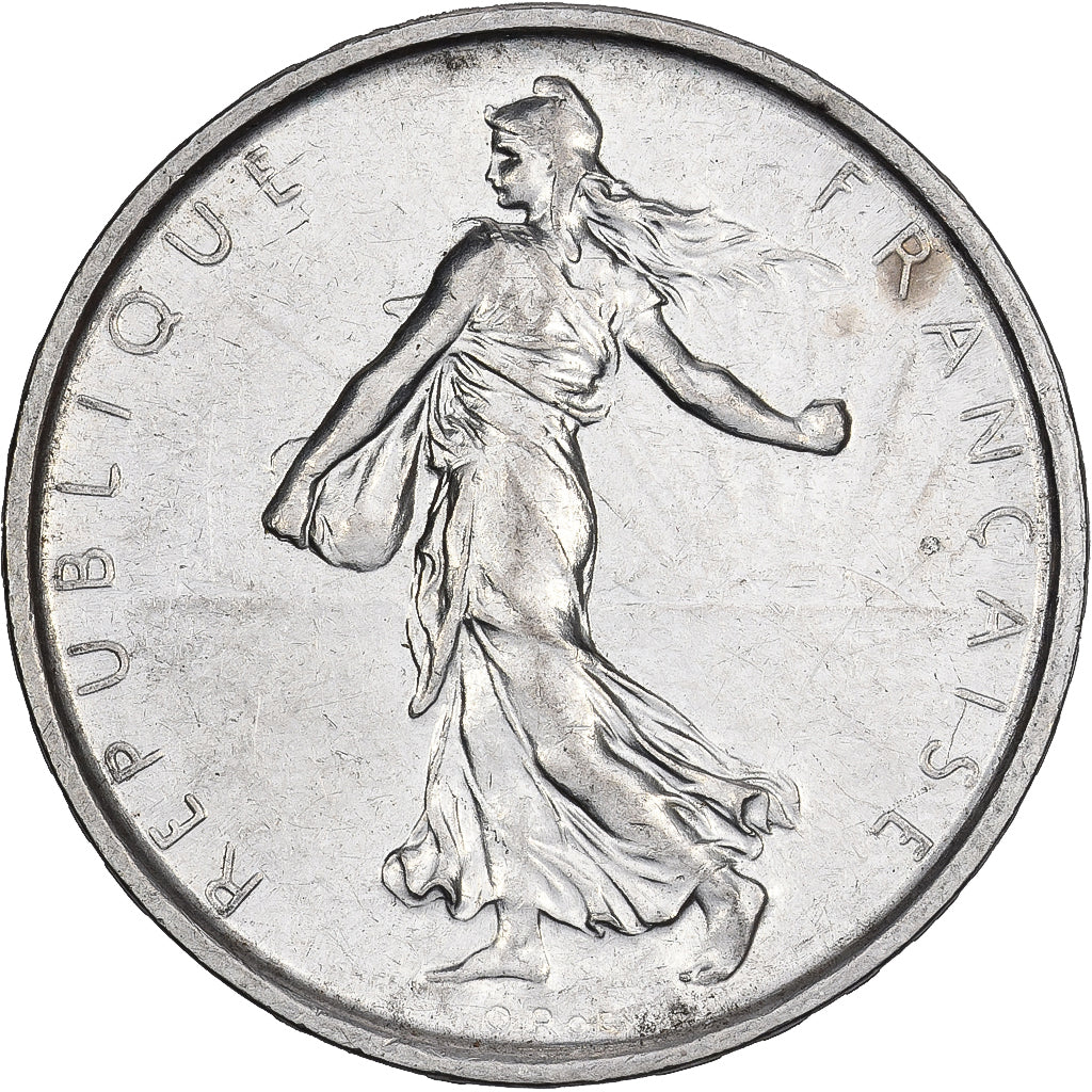 Frankrijk, 5 Francs, Semeuse, 1968, Paris, Zilver, ZF+, Gadoury:770, Le