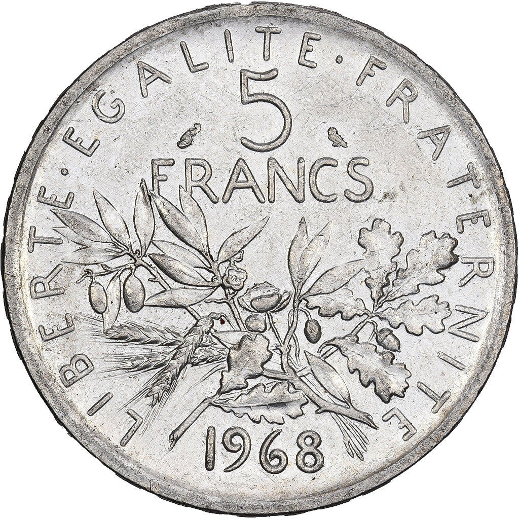 França, 5 Francs, Semeuse, 1968, Paris, Prata, AU(50-53), Gadoury:770, Le