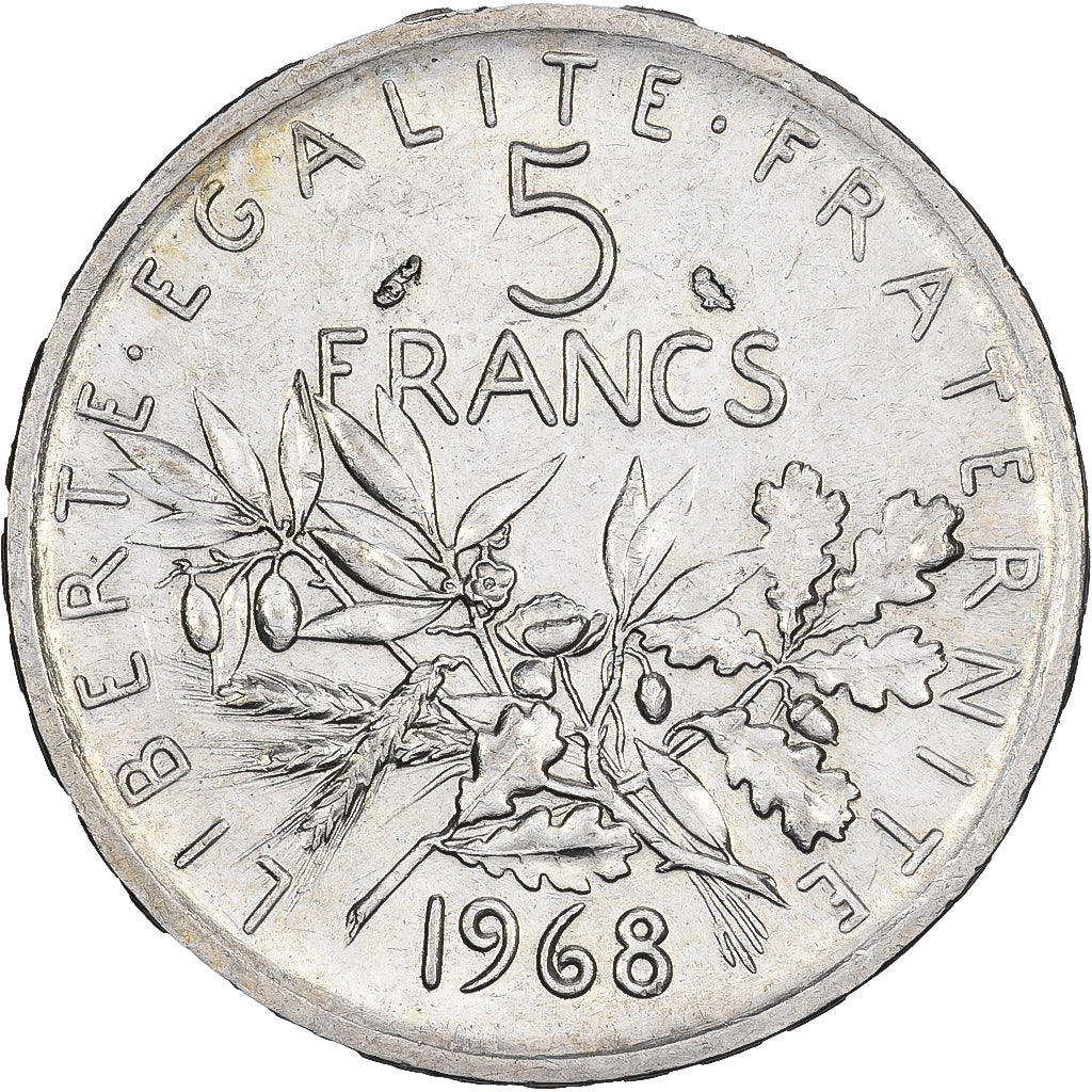 France, 5 Francs, Semeuse, 1968, Paris, Silver, AU(50-53), Gadoury:770, Le
