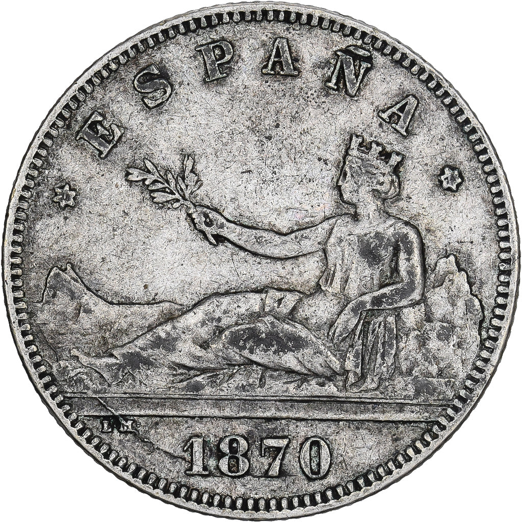 Espanha, Provisional Government, 2 Pesetas, 1870, Madrid, Prata, EF(40-45)