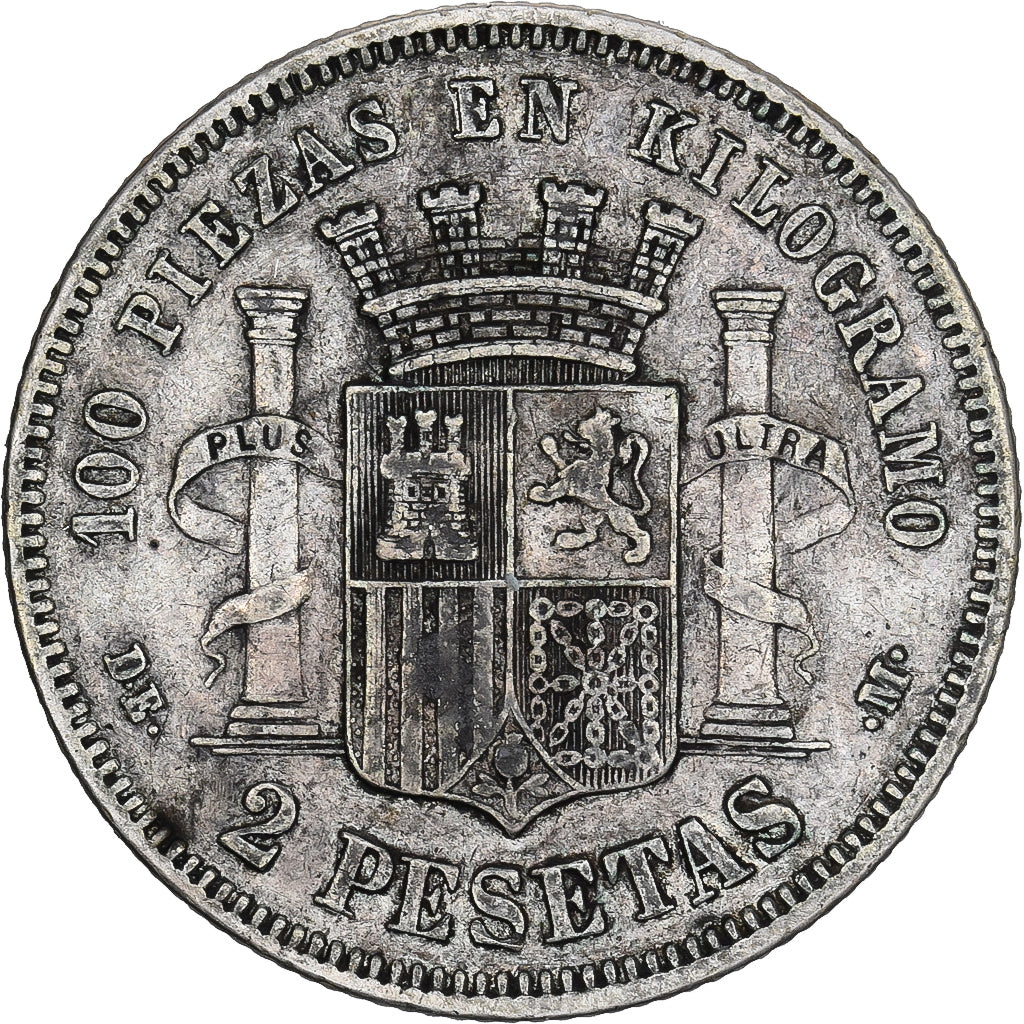 Espanha, Provisional Government, 2 Pesetas, 1870, Madrid, Prata, EF(40-45)