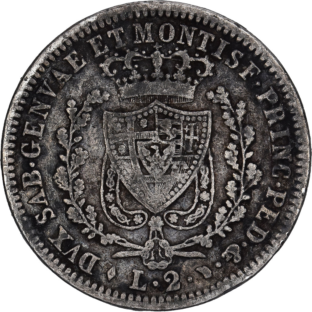 Kingdom of Sardinia, SARDINIA, Carlo Felice, 2 Lire, Torino, Silber, S, KM:122.1
