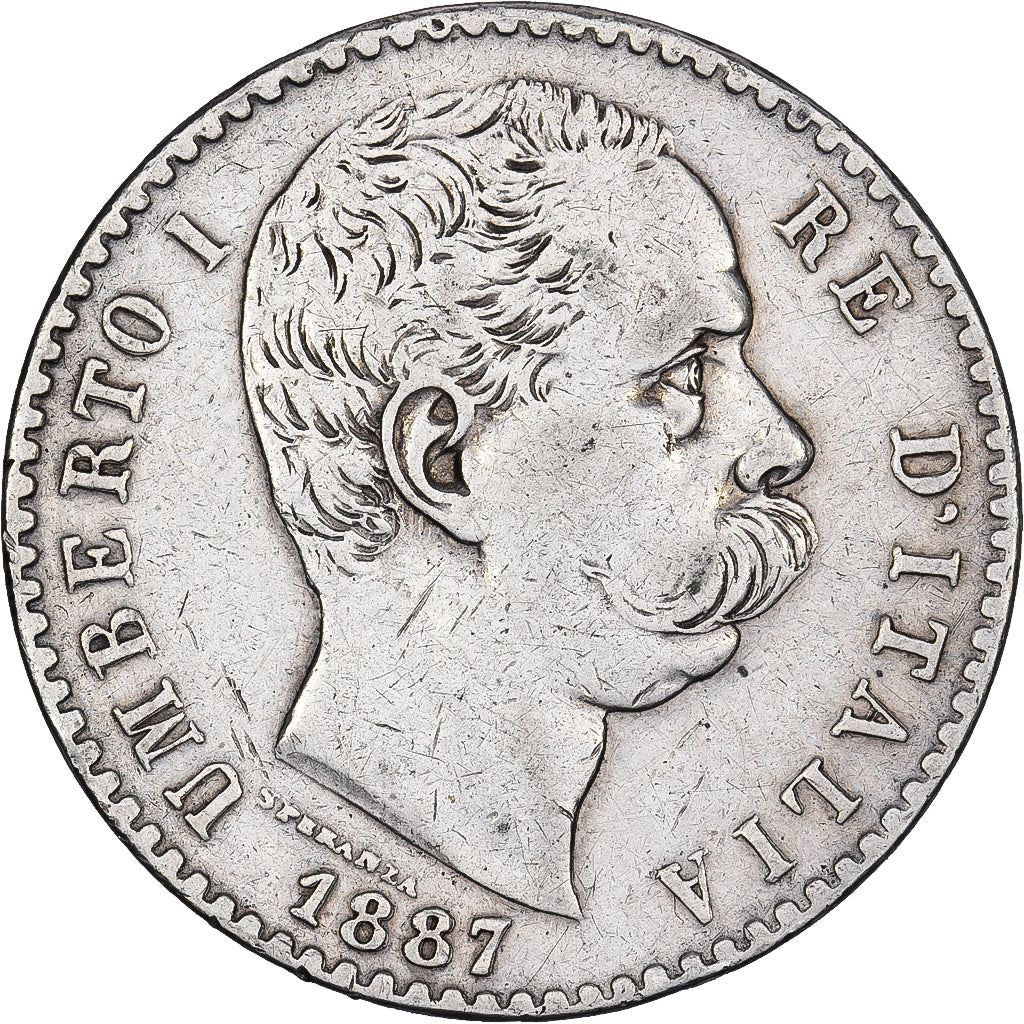 Italie, Umberto I, 2 Lire, 1887, Rome, Argent, TB, KM:23