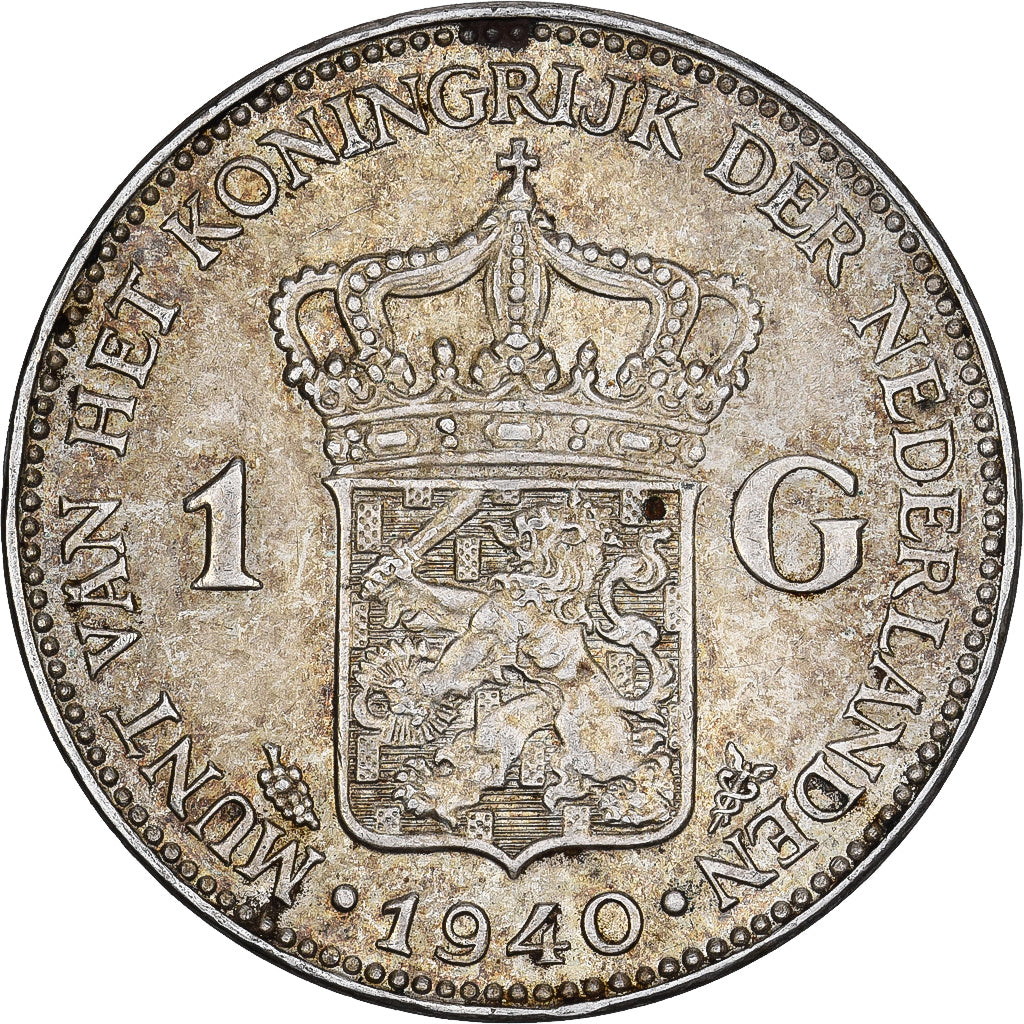 Países Baixos, Wilhelmina I, Gulden, 1940, Prata, AU(55-58), KM:161.1