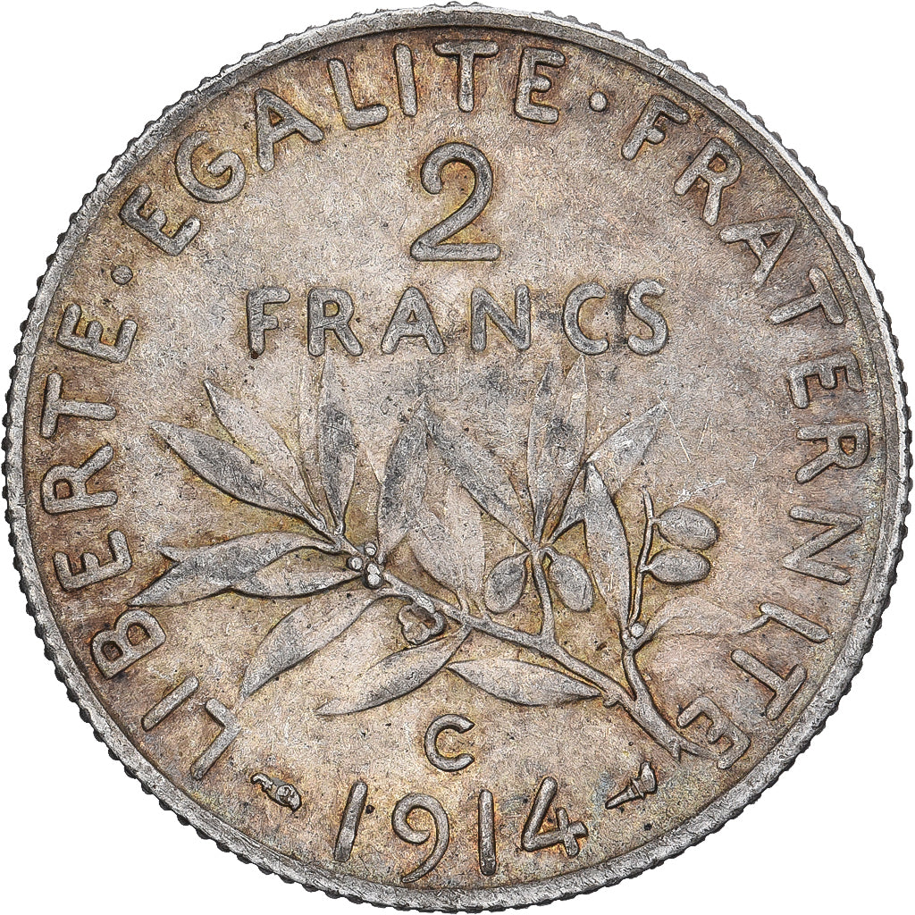 França, 2 Francs, Semeuse, 1914, Castelsarrasin, Prata, AU(50-53), Gadoury:532
