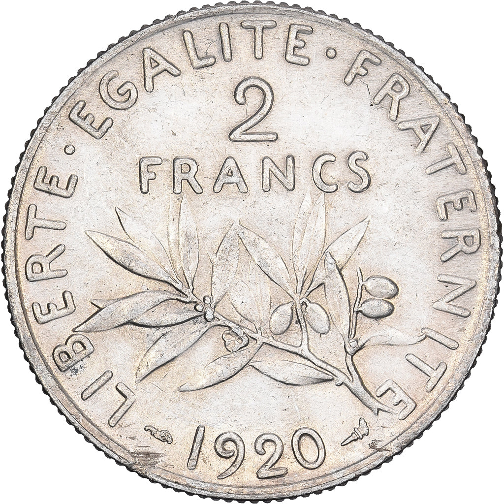 France, 2 Francs, Semeuse, 1920, Paris, Silver, EF(40-45), Gadoury:532, KM:845.1