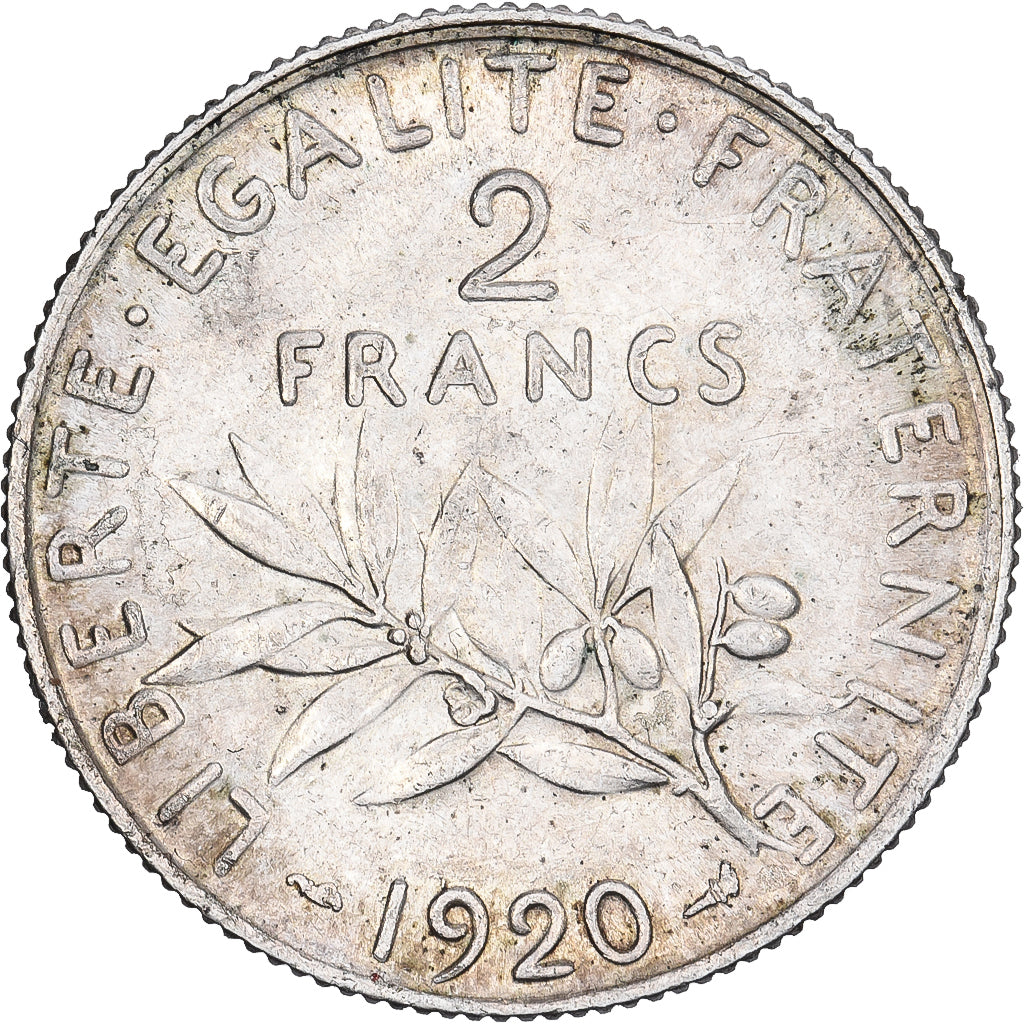Francja, 2 Francs, Semeuse, 1920, Paris, Srebro, AU(50-53), Gadoury:532
