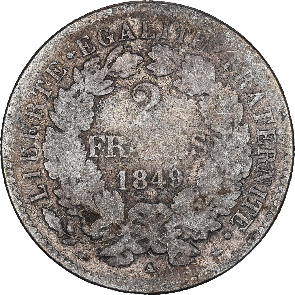 Francia, 2 Francs, Cérès, 1849, Paris, Plata, BC, Gadoury:522, KM:760.1