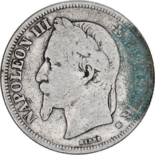 Francia, Napoleon III, 2 Francs, Napoléon III, 1866, Strasbourg, Plata, BC+