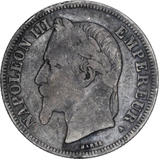 França, Napoleon III, 2 Francs, 1868, Paris, Prata, F(12-15), Gadoury:527