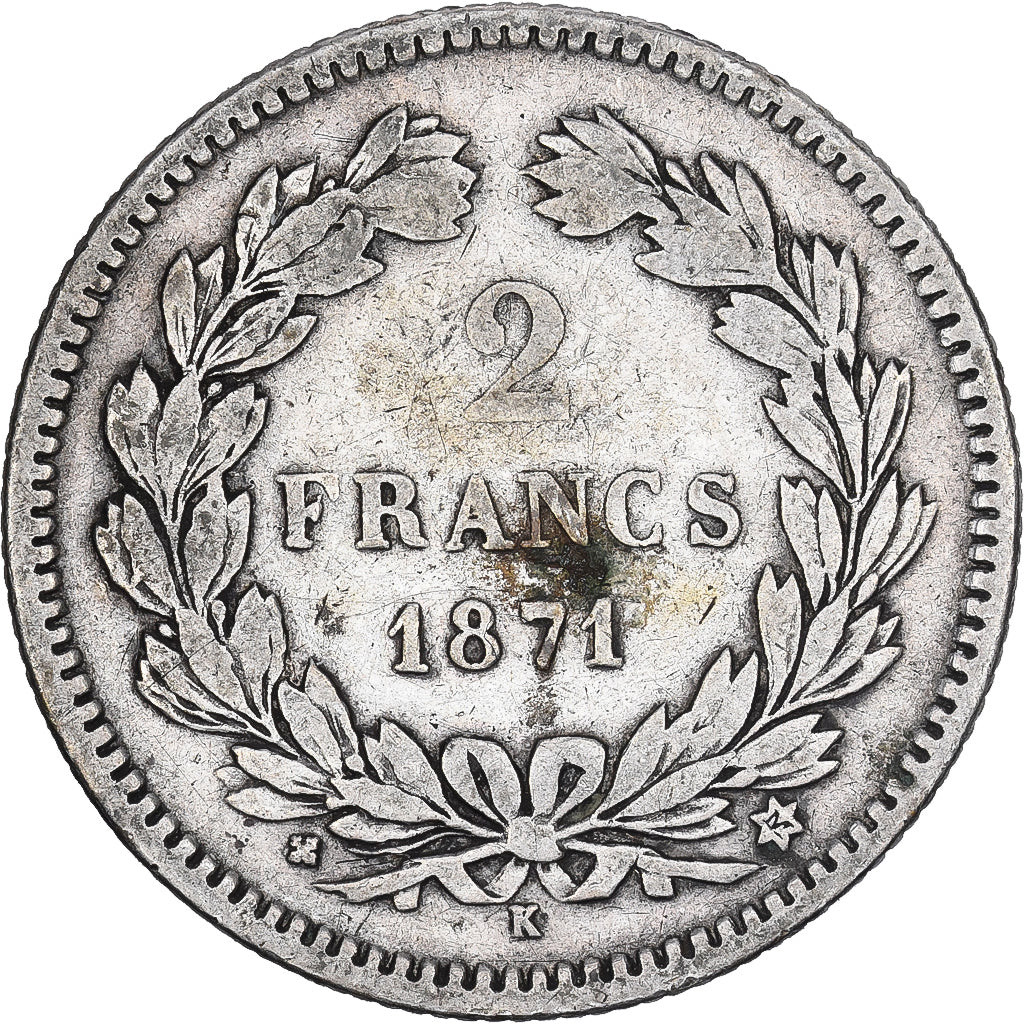 Frankreich, 2 Francs, Cérès, 1871, Bordeaux, Silber, S, Gadoury:529, KM:816.2