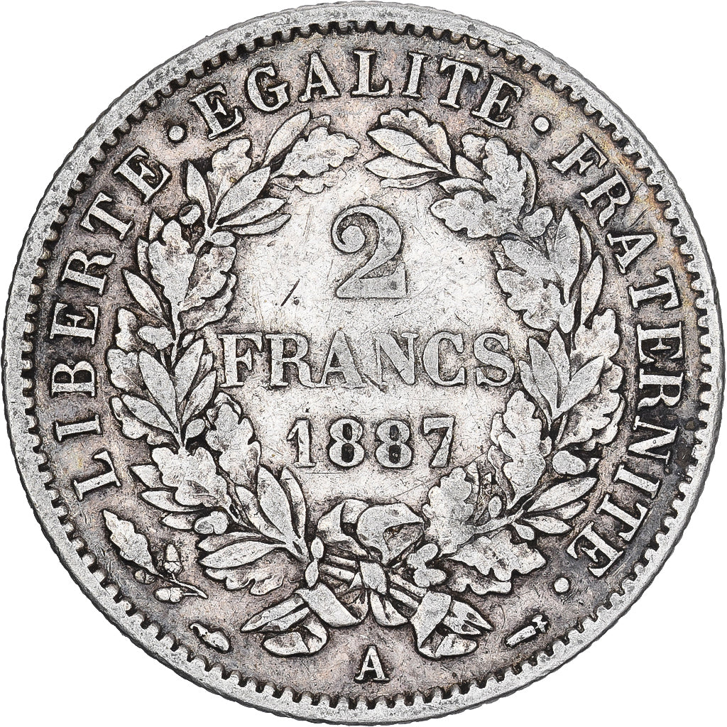 France, 2 Francs, Cérès, 1887, Paris, Silver, EF(40-45), Gadoury:530a
