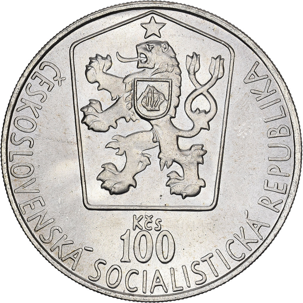 Czechosłowacja, 100 Korun, 1985, Ice Hockey Championship, Srebro, AU(55-58)