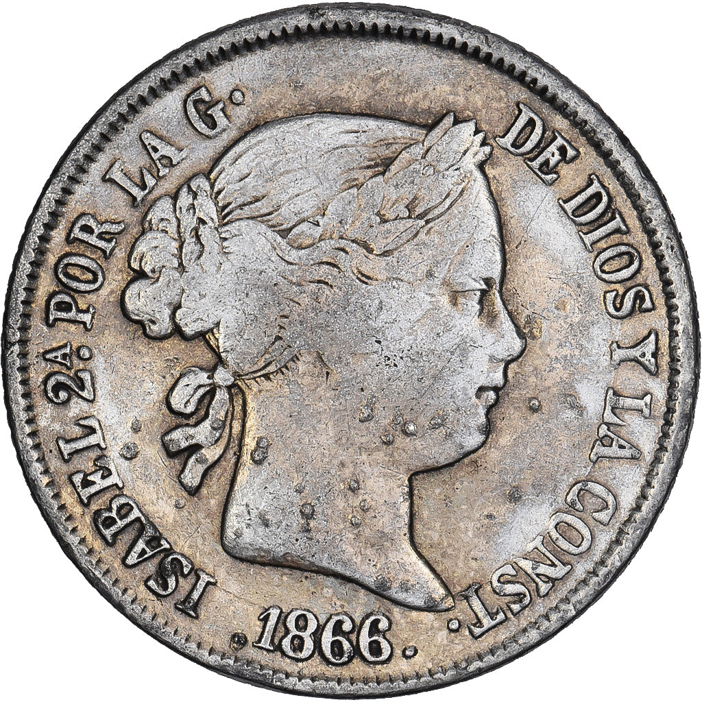 Spanien, Isabel II, 40 Centimos, 1866, Madrid, Silber, SGE+, KM:628.2