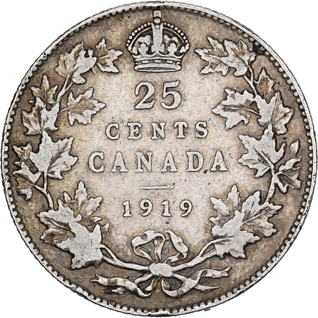 Canadá, George V, 25 Cents, 1919, Royal Canadian Mint, Prata, VF(30-35), KM:24