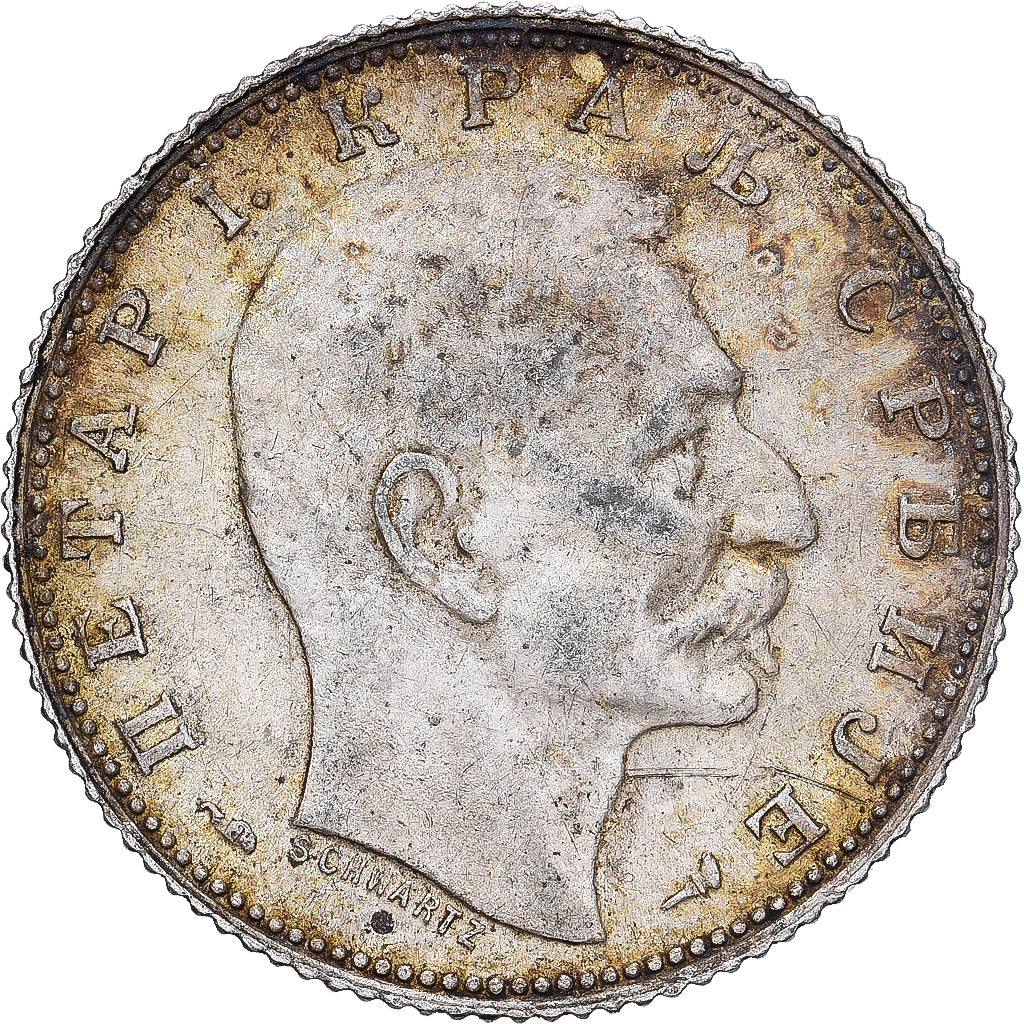 Serbia, Peter I, Dinar, 1915, Paris, Plata, MBC+, KM:25.3