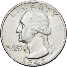 USA, Quarter, Washington, 1942, Philadelphia, Srebro, AU(55-58), KM:164