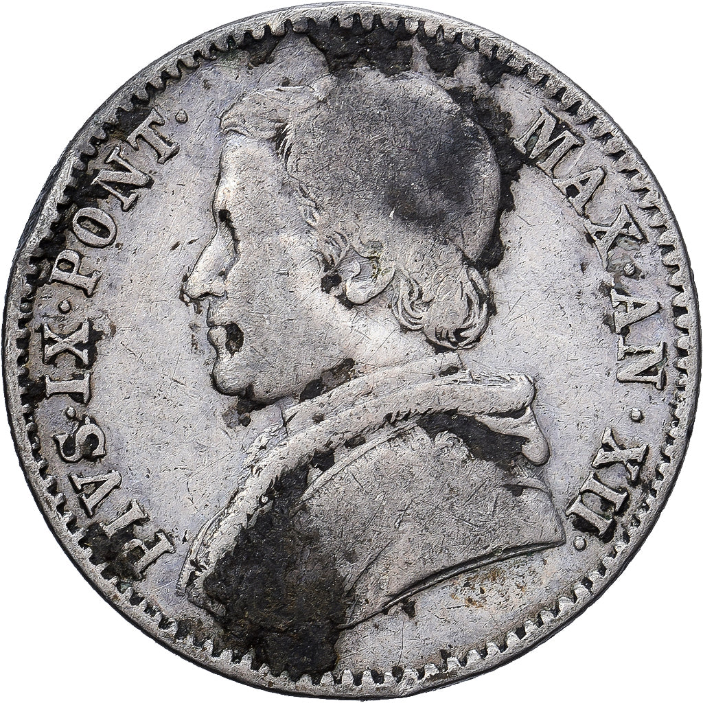 Papal States, Pius IX, 20 Baiocchi, 1858, Rome, Zilver, FR