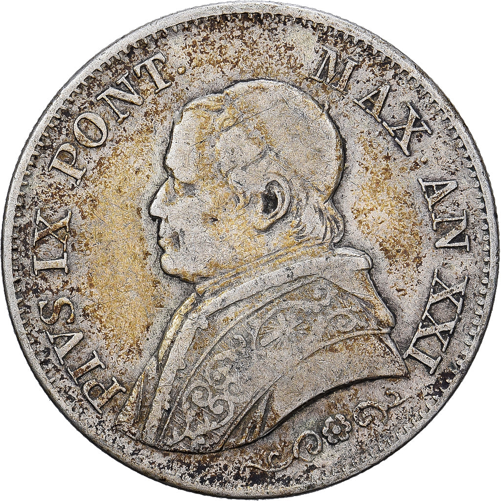 Watykan, Pius IX, Lira, 1866, Rome, Srebro, F(12-15), KM:1377.2