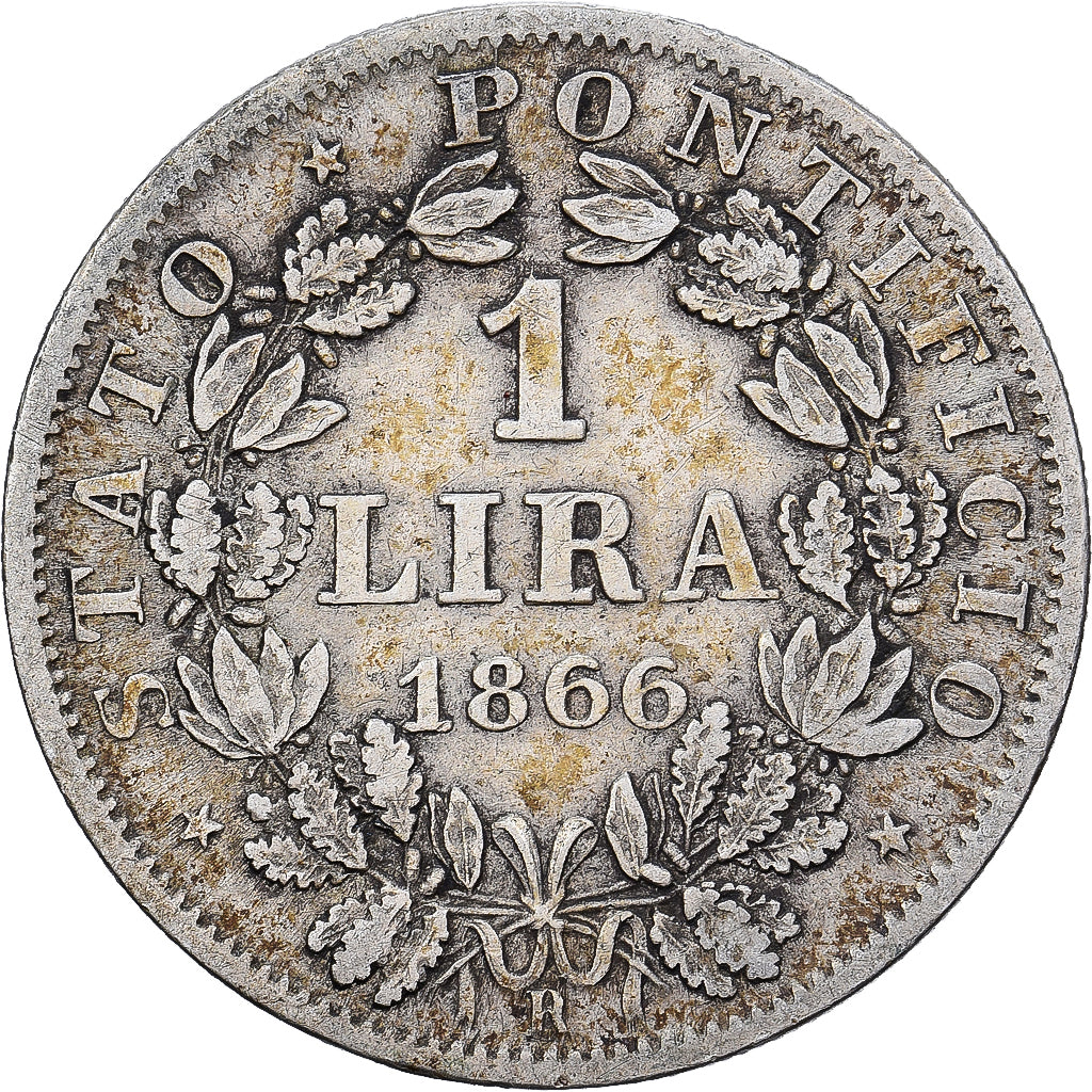 Watykan, Pius IX, Lira, 1866, Rome, Srebro, F(12-15), KM:1377.2