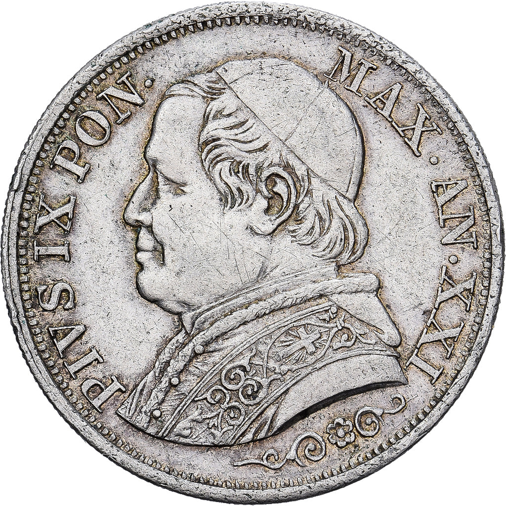 PAŃSTWO WATYKAŃSKIE, Pius IX, Lira, 1866, Rome, Srebro, AU(50-53), KM:1377.2