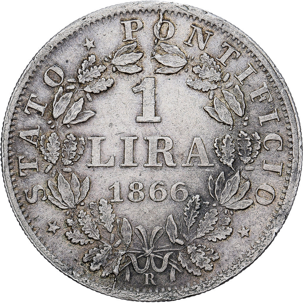 PAŃSTWO WATYKAŃSKIE, Pius IX, Lira, 1866, Rome, Srebro, AU(50-53), KM:1377.2