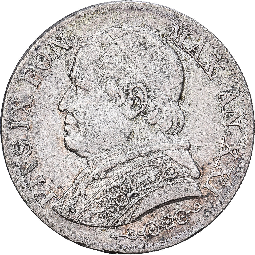 STATI ITALIANI, PAPAL STATES, Pius IX, Lira, 1867, Rome, Argento, BB, KM:1378