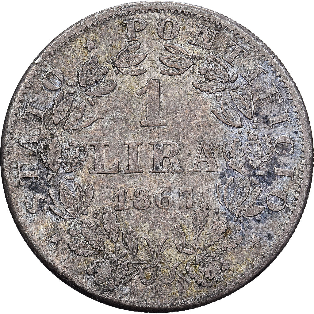 STATI ITALIANI, PAPAL STATES, Pius IX, Lira, 1867, Rome, Argento, BB, KM:1378
