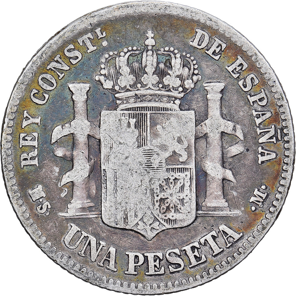 España, Alfonso XII, Peseta, 1882, Plata, BC+, KM:686
