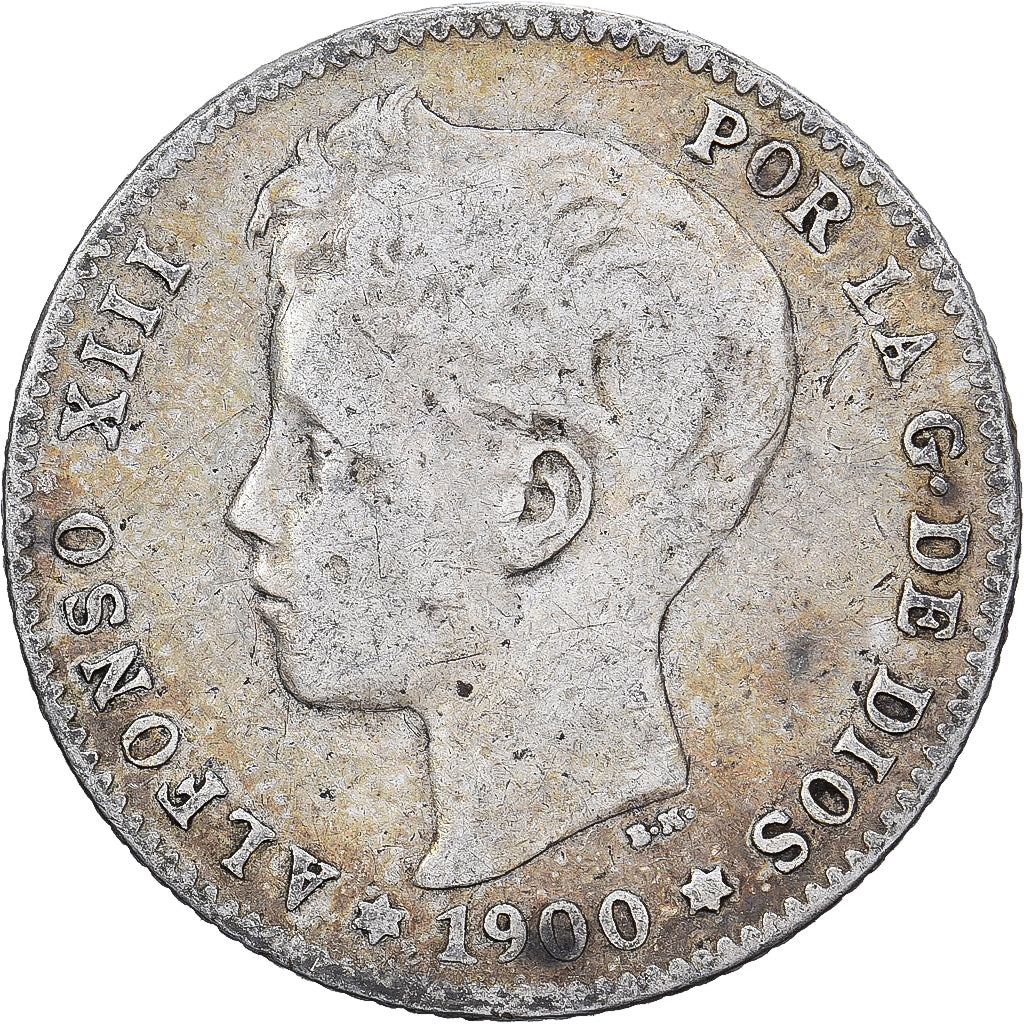 España, Alfonso XIII, Peseta, 1900, Madrid, Plata, BC+, KM:706