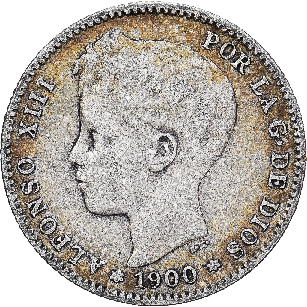 España, Alfonso XIII, Peseta, 1900, Madrid, Plata, BC+, KM:706