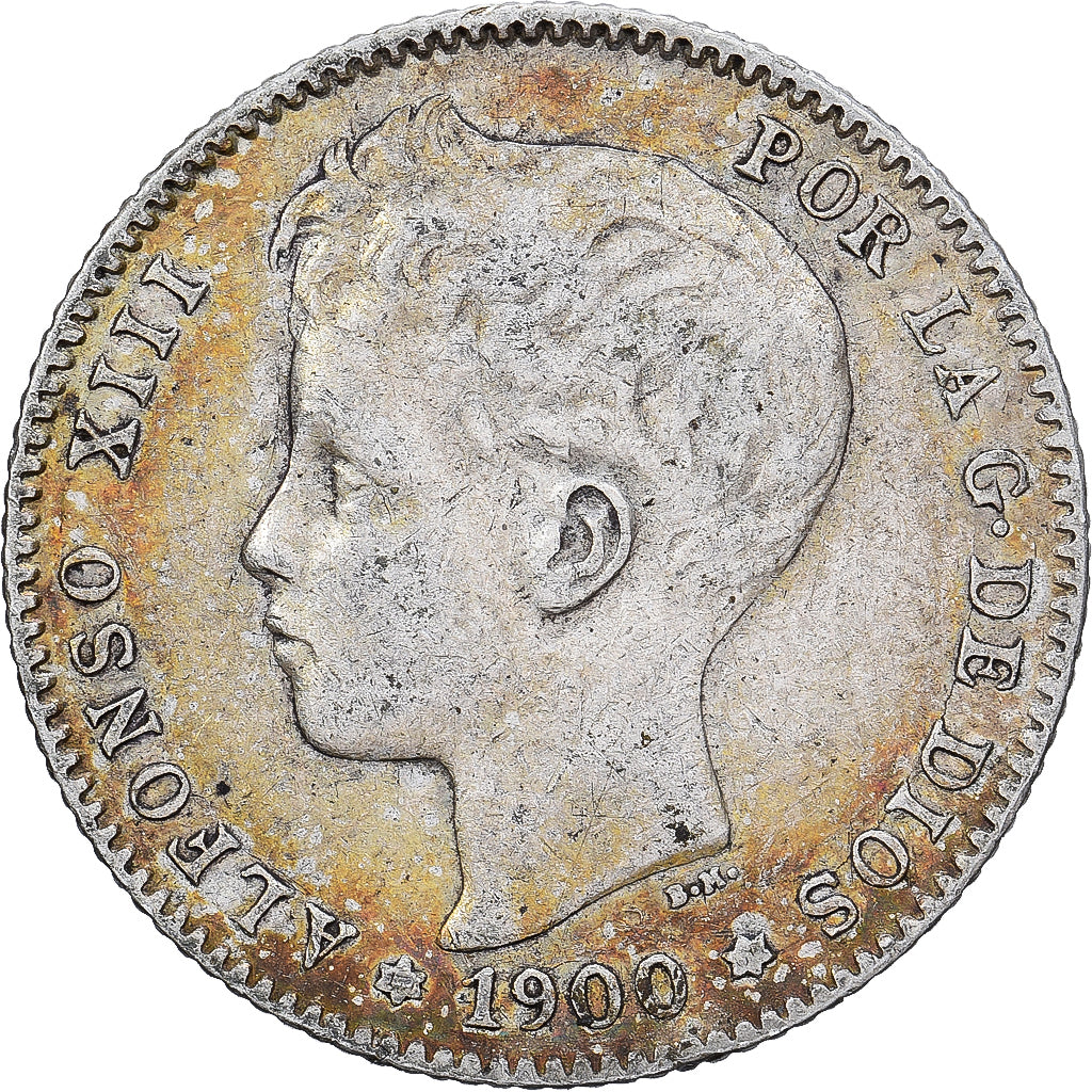 España, Alfonso XIII, Peseta, 1900, Madrid, Plata, BC+, KM:706
