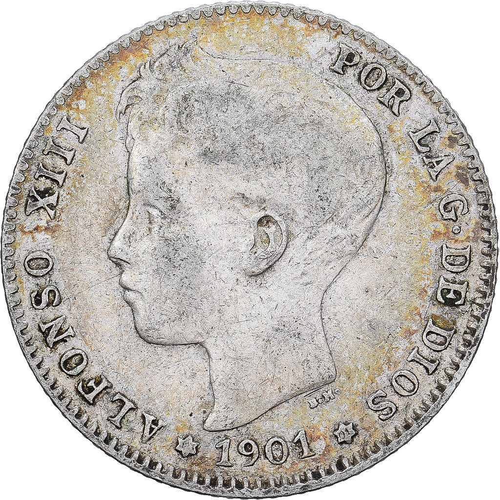 España, Alfonso XIII, Peseta, 1901, Madrid, Plata, BC+, KM:706