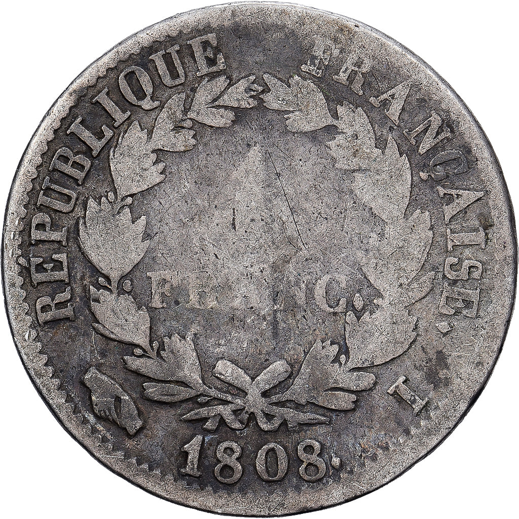 Francia, Franc, Napoléon I, 1808, Limoges, Plata, BC, Gadoury:446, KM:682.6