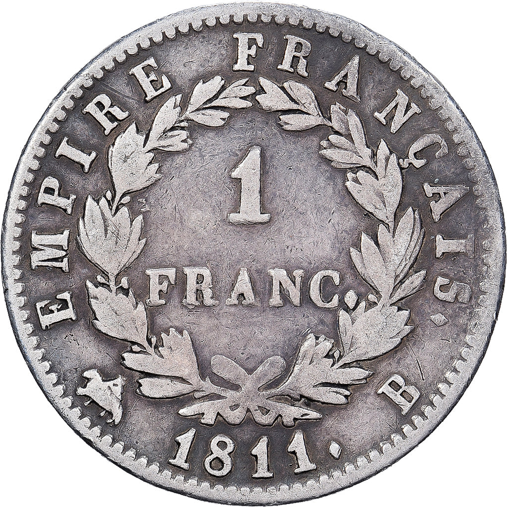 França, Franc, Napoléon I, 1811, Rouen, Prata, VF(20-25), Gadoury:447