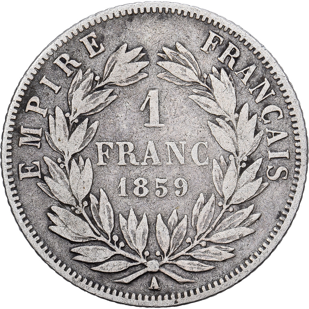 France, Napoleon III, Franc, 1859, Paris, Silver, VF(20-25), Gadoury:460
